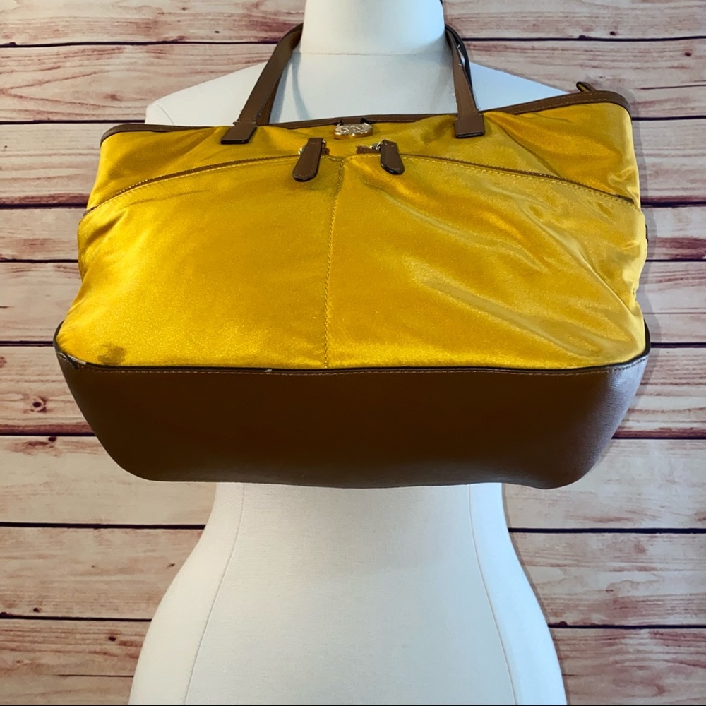 Michael Kors Kempton Golden Yellow Pocket Nylon Leather Trim Bag - Picture 4 of 14